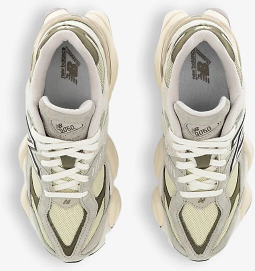 Mens Olivine 9060 Brand-Patch Leather and Mesh Low-Top Trainers 3 - Image 2