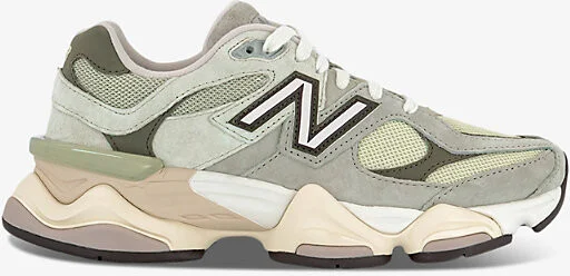 Mens Olivine 9060 Brand-Patch Leather and Mesh Low-Top Trainers 3