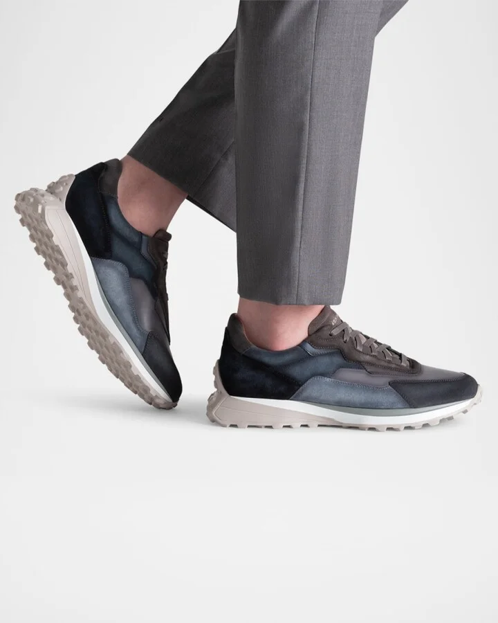 Men's Onyx Suede and Leather Runner Sneakers - Image 2