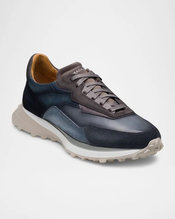 Men's Onyx Suede and Leather Runner Sneakers - Image 3