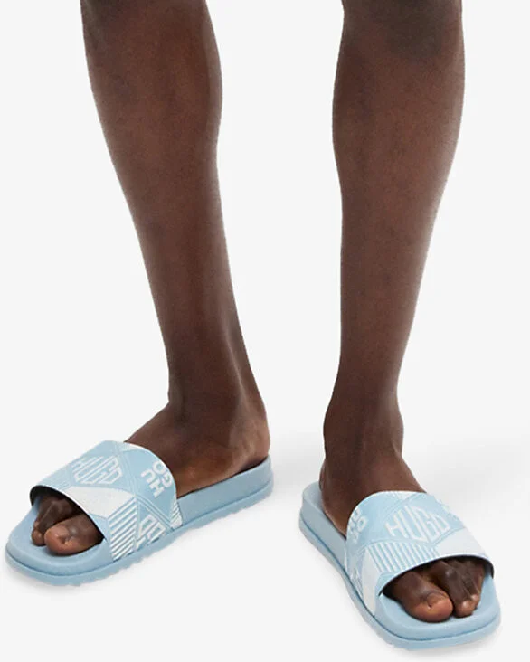 Mens Open Blue Geometric Logo-Embossed Slides Eur 45 / 11 Uk Men - Image 2