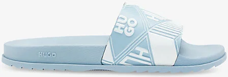 Mens Open Blue Geometric Logo-Embossed Slides Eur 45 / 11 Uk Men