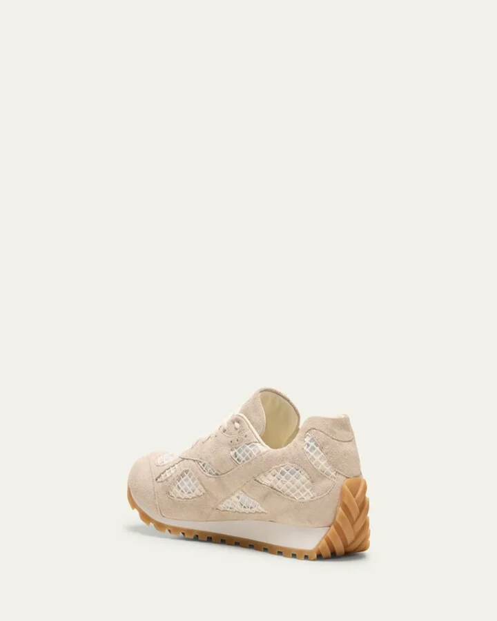 Men's Orbit Aged Leather and Fishnet Runner Sneakers - Image 2