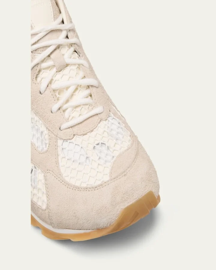 Men's Orbit Aged Leather and Fishnet Runner Sneakers - Image 7