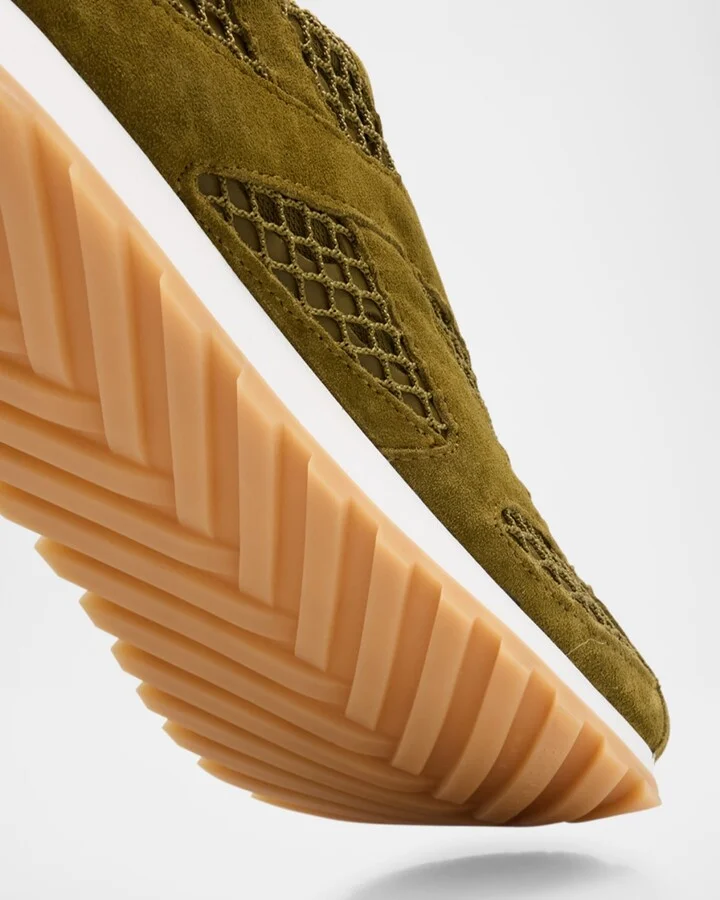 Men's Orbit Aged Leather and Fishnet Runner Sneakers - Image 5