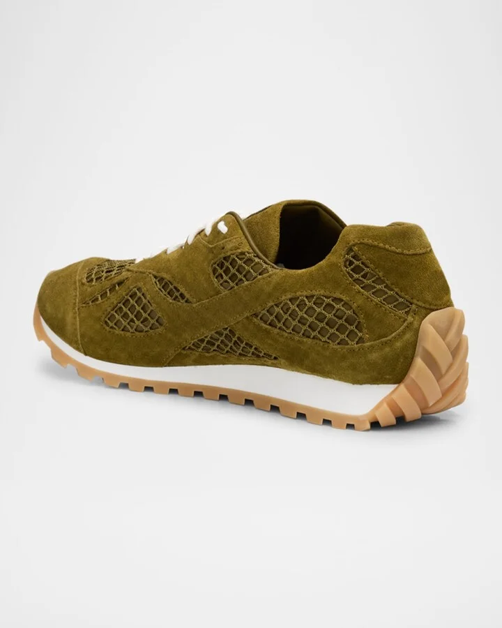 Men's Orbit Aged Leather and Fishnet Runner Sneakers - Image 6