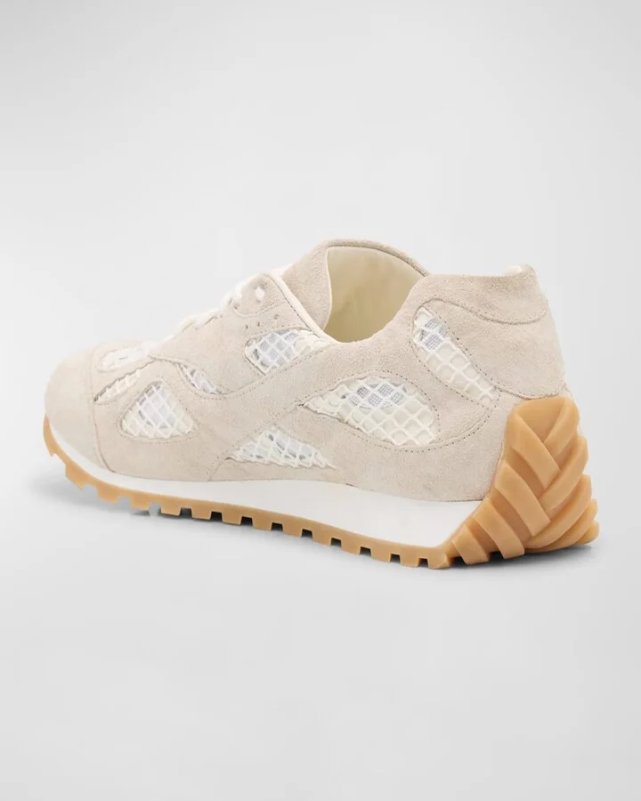 Men's Orbit Aged Leather and Fishnet Runner Sneakers - Image 8