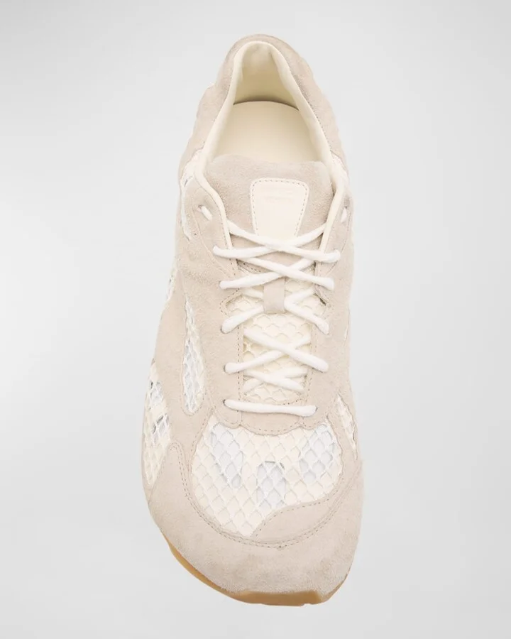 Men's Orbit Aged Leather and Fishnet Runner Sneakers - Image 11