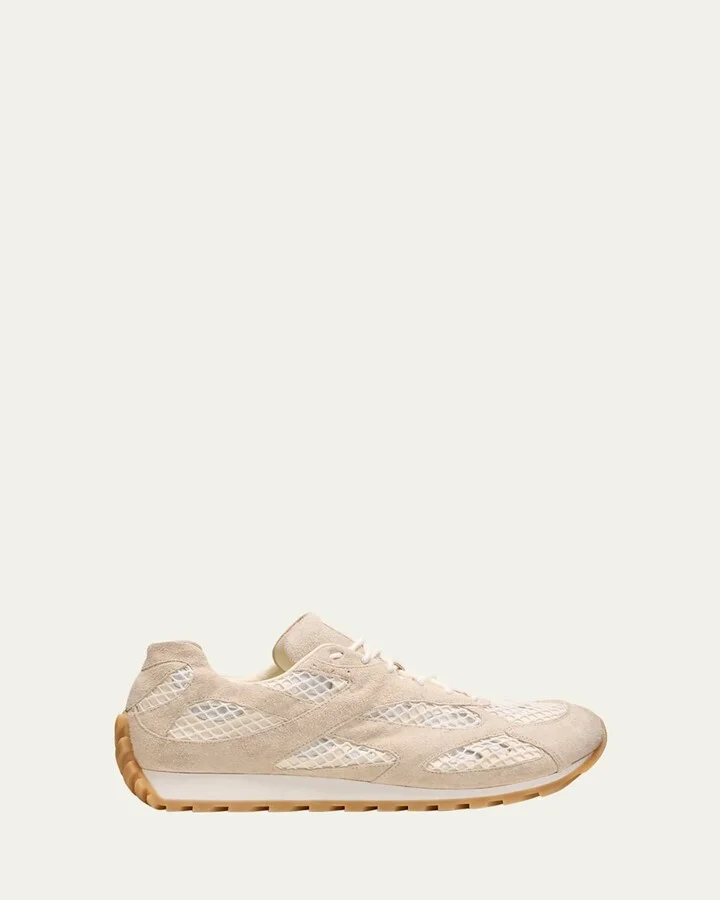 Men's Orbit Aged Leather and Fishnet Runner Sneakers