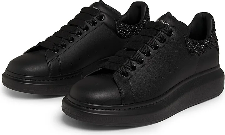 Men's Oversized Crystal Heel Leather Low-Top Sneakers - Black - Size 7 - Image 2