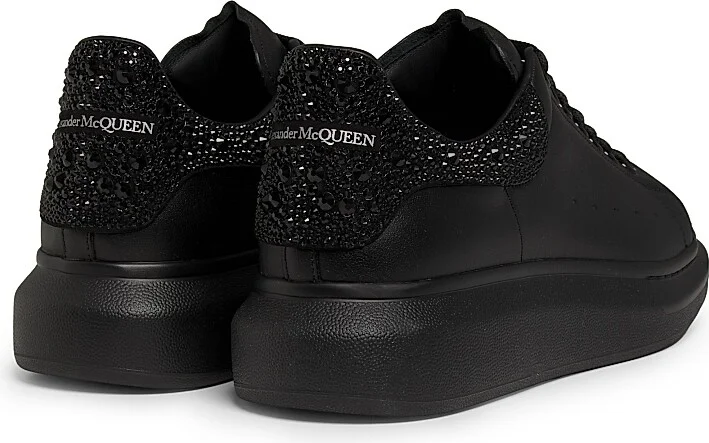 Men's Oversized Crystal Heel Leather Low-Top Sneakers - Black - Size 7 - Image 3