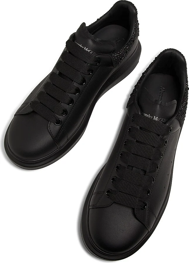 Men's Oversized Crystal Heel Leather Low-Top Sneakers - Black - Size 7 - Image 4