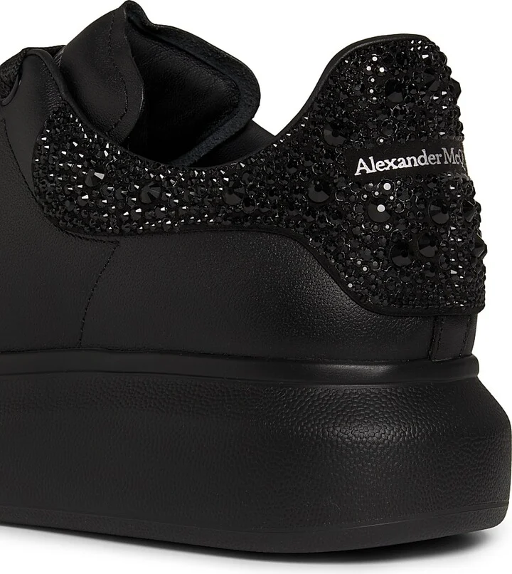 Men's Oversized Crystal Heel Leather Low-Top Sneakers - Black - Size 7 - Image 5