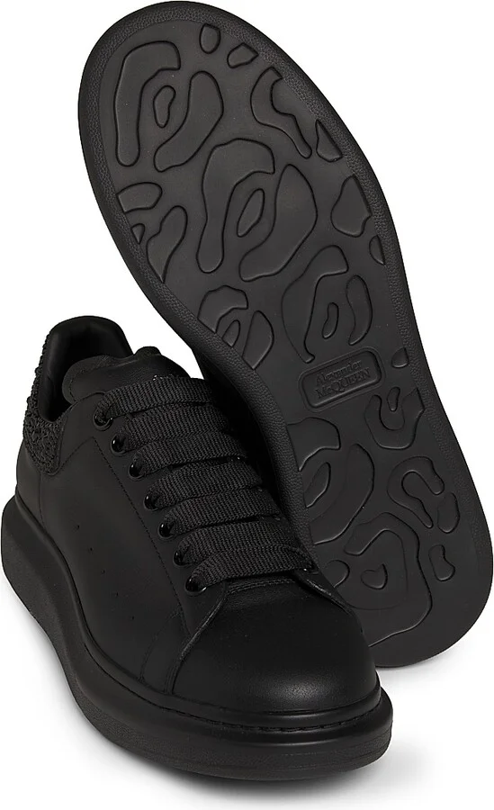 Men's Oversized Crystal Heel Leather Low-Top Sneakers - Black - Size 7 - Image 6