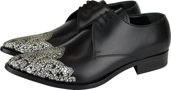 Men's Oxfords Black Leather Dress Shoes - Image 4