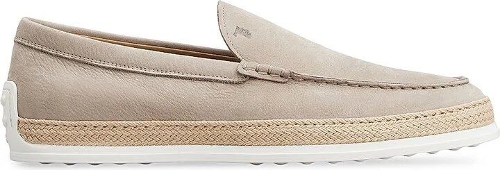 Men's Pantofola Leather & Raffia Loafers - Dark Stone - Size 8