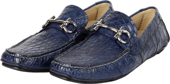 Men's Parigi Dark Blue Crocodile Horsebit Loafers - Image 2