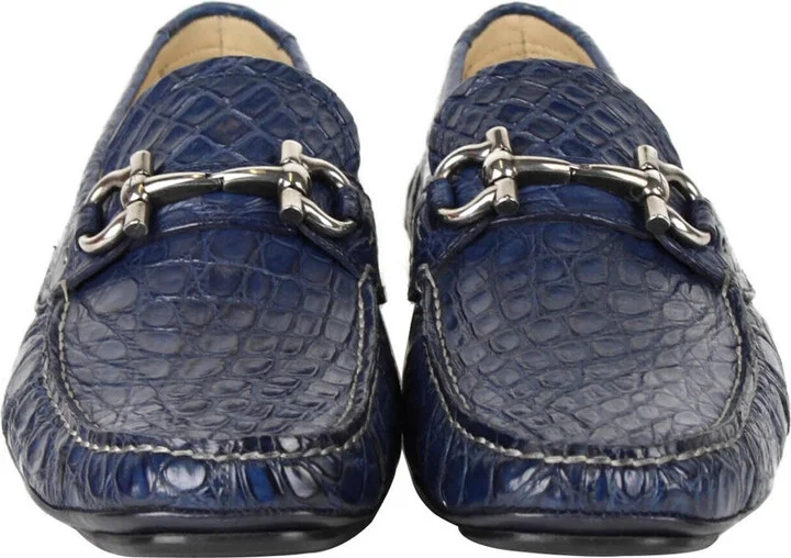 Men's Parigi Dark Blue Crocodile Horsebit Loafers - Image 3