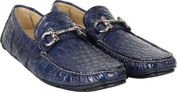 Men's Parigi Dark Blue Crocodile Horsebit Loafers - Image 4