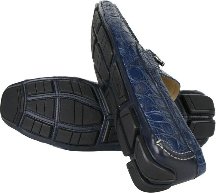 Men's Parigi Dark Blue Crocodile Horsebit Loafers - Image 8