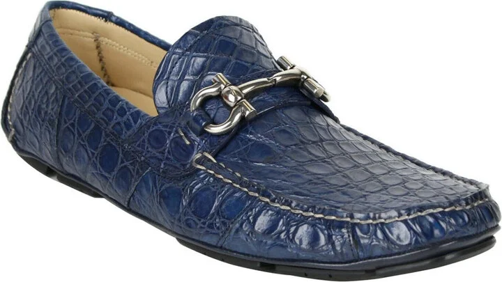 Men's Parigi Dark Blue Crocodile Horsebit Loafers