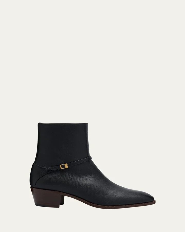 Men's Pat Leather Side-Buckle Booties