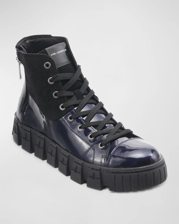 Men's Patent and Suede Zip High-Top Sneakers - Image 2