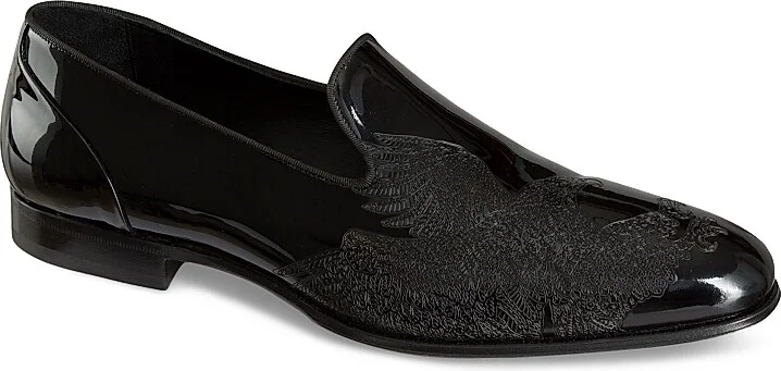 Men's Patent Calfskin Dress Shoes - Black - Size 5