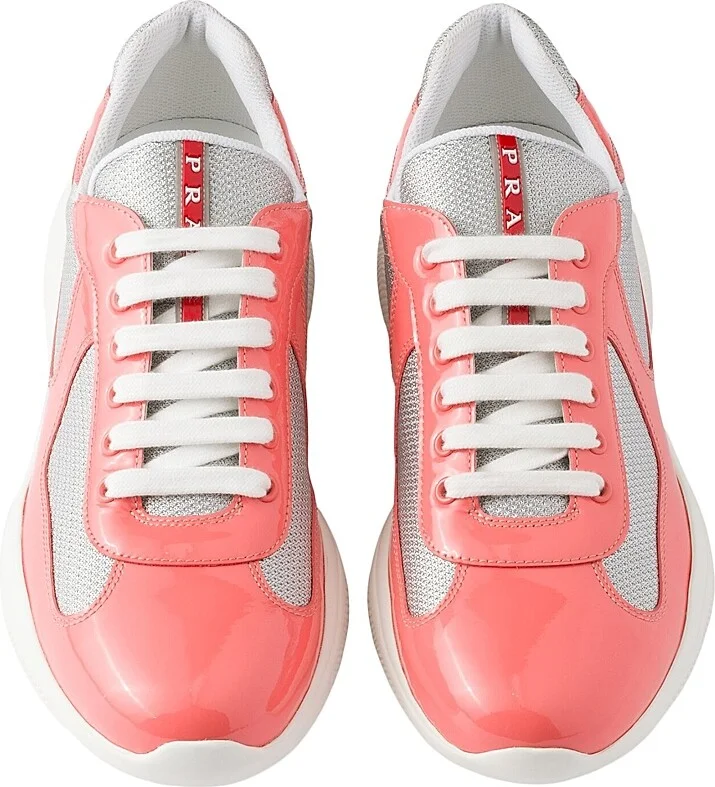 Men's Patent Leather and Technical Fabric Prada America's Cup Sneakers - Light Orange - Size 9 - Image 2