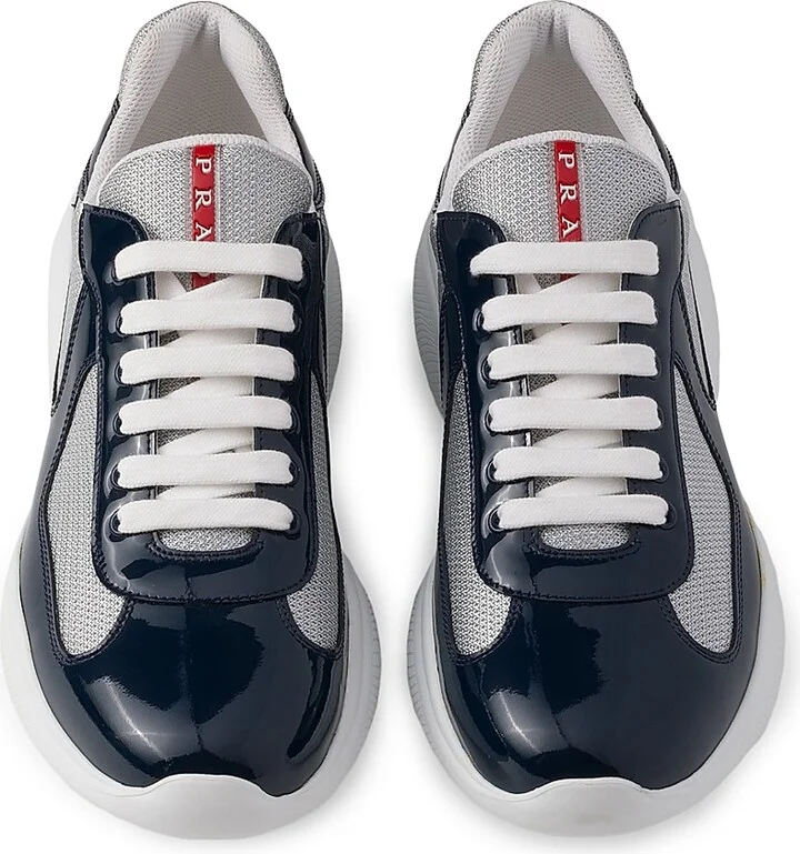 Men's Patent Leather and Technical Fabric Prada America's Cup Sneakers - Light Orange - Size 9 - Image 5