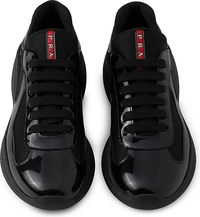 Men's Patent Leather and Technical Fabric Prada America's Cup Sneakers - Light Orange - Size 9 - Image 9