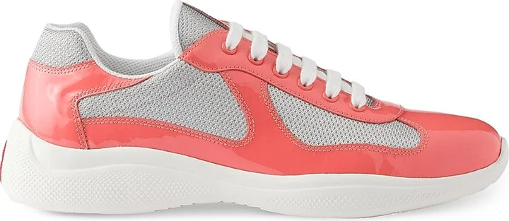 Men's Patent Leather and Technical Fabric Prada America's Cup Sneakers - Light Orange - Size 9