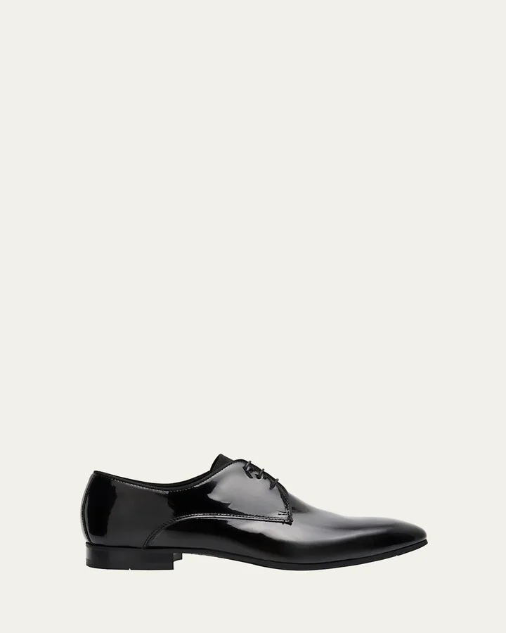 Men's Patent Leather Rubber-Sole Derby Shoes