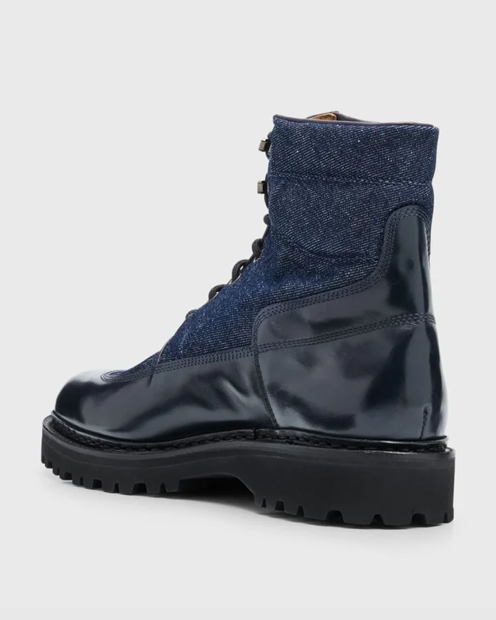 Men's Peak Denim and Leather Lace-Up Boots - Image 5