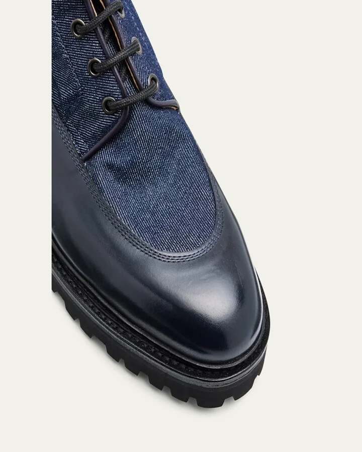 Men's Peak Denim and Leather Lace-Up Boots - Image 2
