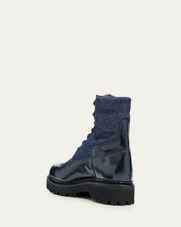 Men's Peak Denim and Leather Lace-Up Boots - Image 3