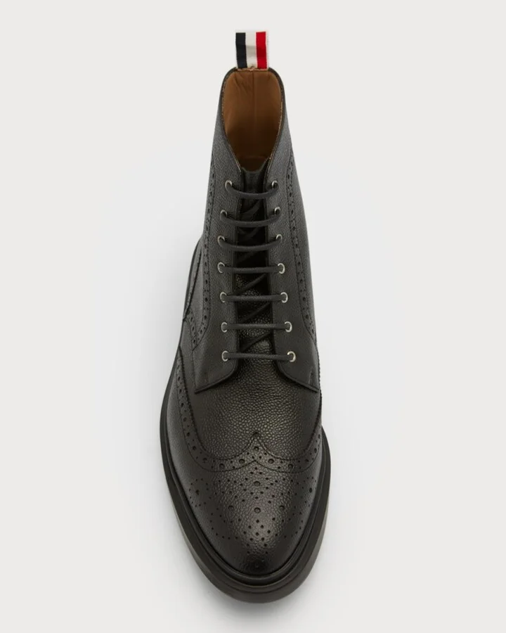 Men's Pebbled Leather Wingtip Ankle Boots - Image 2
