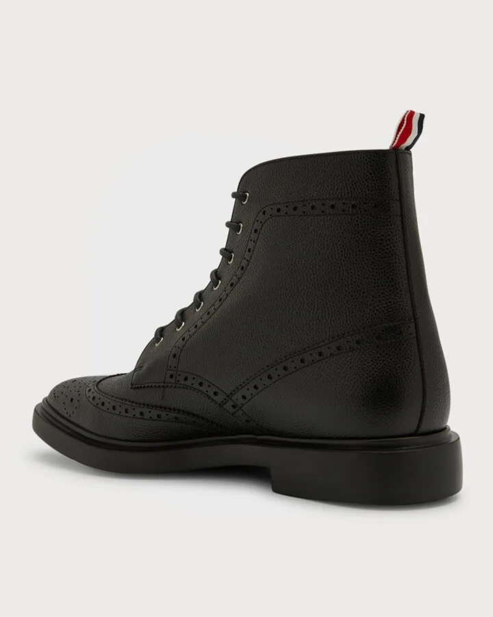 Men's Pebbled Leather Wingtip Ankle Boots - Image 3