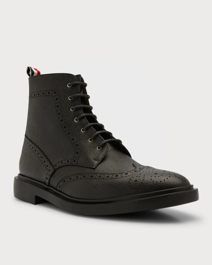 Men's Pebbled Leather Wingtip Ankle Boots - Image 5