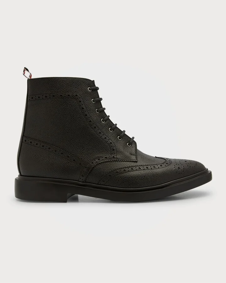 Men's Pebbled Leather Wingtip Ankle Boots