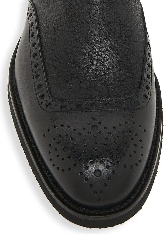 Men's Perforated Leather Ankle Boots - Black - Size 8 - Image 4