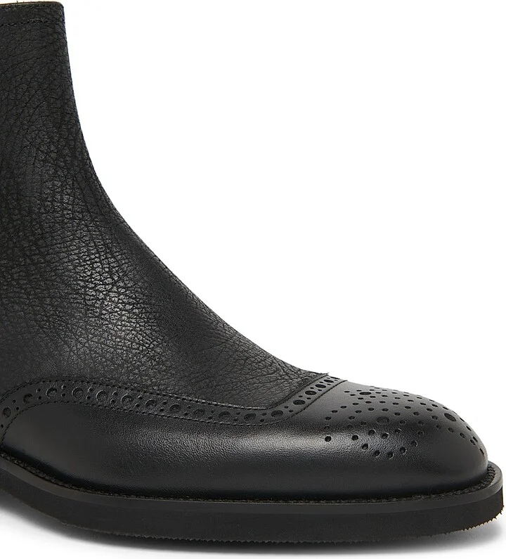 Men's Perforated Leather Ankle Boots - Black - Size 8 - Image 6