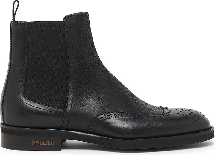 Men's Perforated Leather Ankle Boots - Black - Size 8