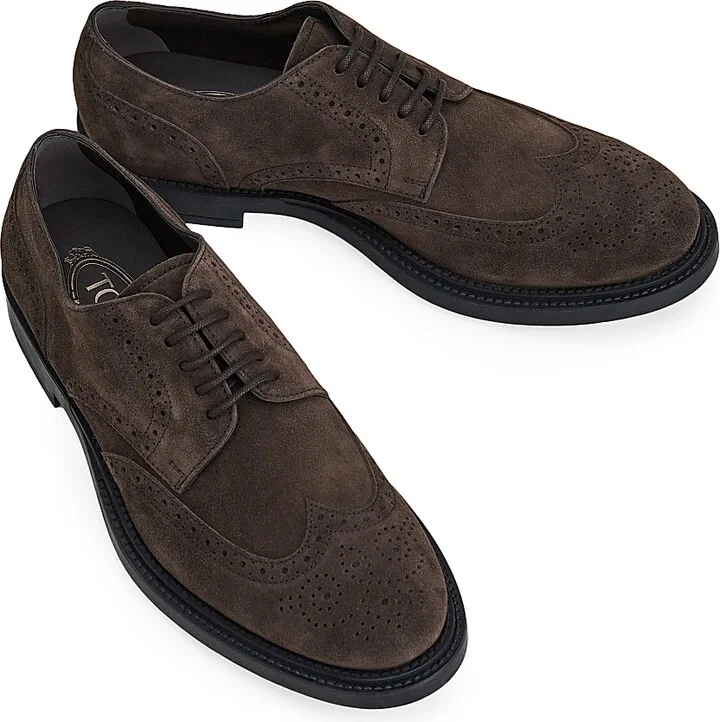 Men's Perforated Suede Derbys - Dark Brown - Size 7 - Image 2