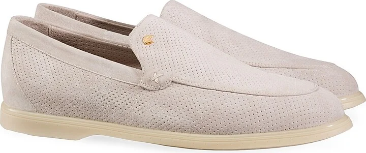 Men's Perforated Suede Loafers - Beige - Size 7.5 - Image 2