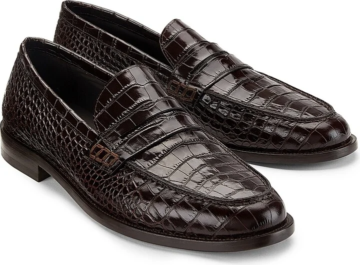 Men's Perry Embossed Leather Loafers - Dark Brown - Size 9.5 - Image 2