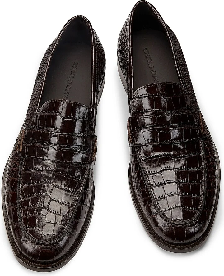 Men's Perry Embossed Leather Loafers - Dark Brown - Size 9.5 - Image 4