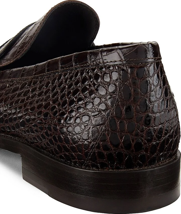 Men's Perry Embossed Leather Loafers - Dark Brown - Size 9.5 - Image 5
