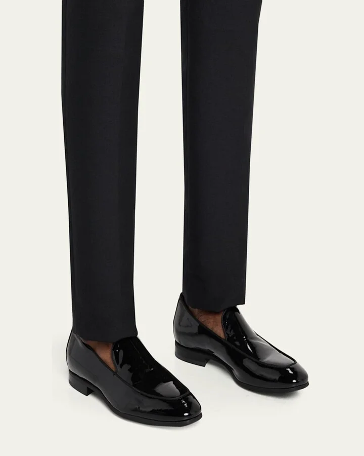 Men's Piped Patent Leather Apron-Toe Venetian Loafers - Image 6