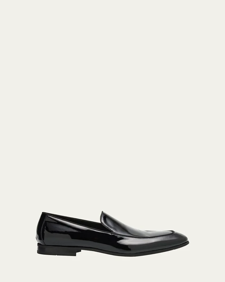 Men's Piped Patent Leather Apron-Toe Venetian Loafers